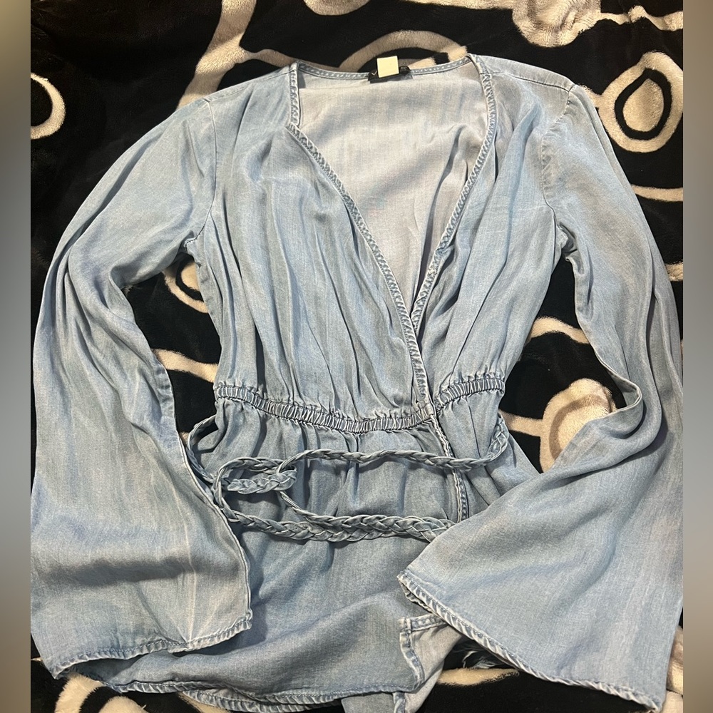 Denim bell sleeve top